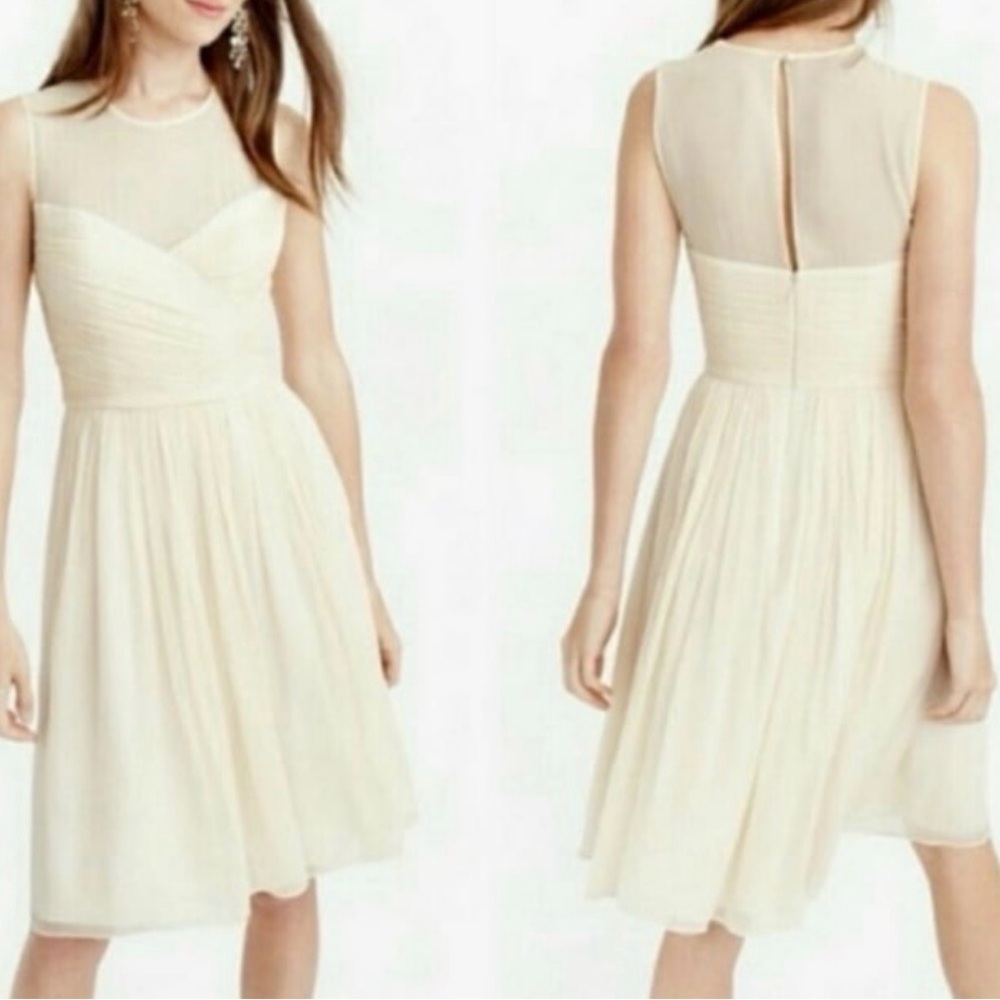 J.Crew 100% Silk Chiffon Illusion Neck Dress Blush Peach Fit & Flare Size 0